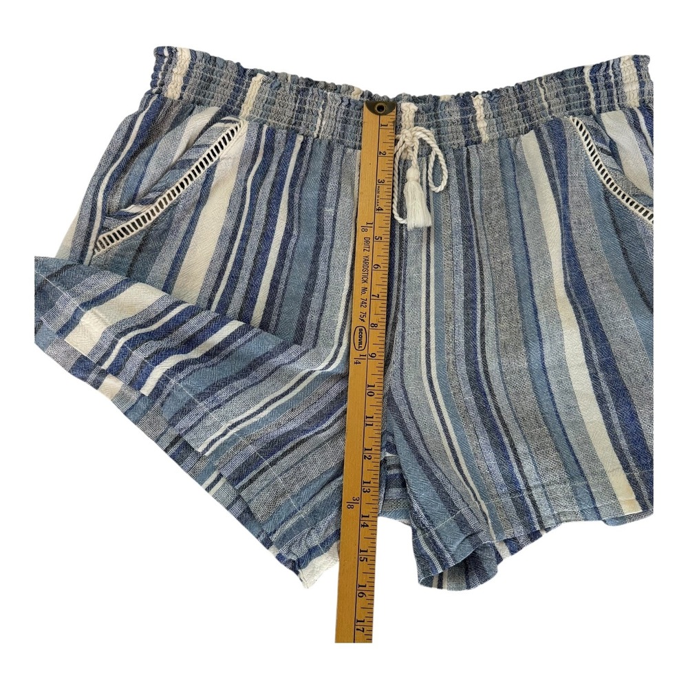 Briggs Linen Blend Shorts Striped Smocked Waist Casual Tassel XL - Picture 7 of 8